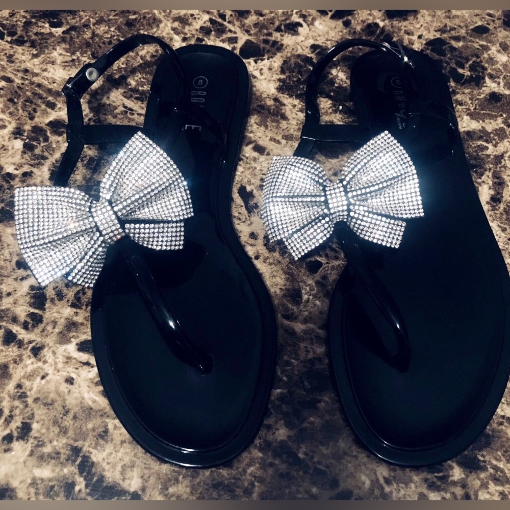 Rouge Helium Sandals Shimmering Bow women’s Size 8 Jelly Beach Y2K Vacation